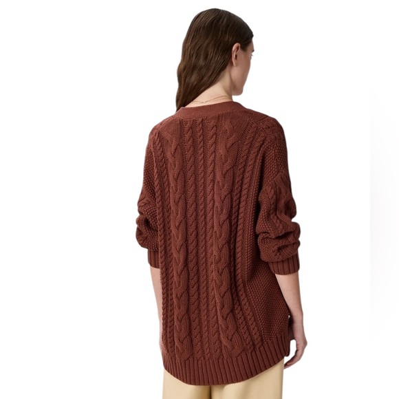 Quince 100% Organic Cotton Oversized Cable Knit Cardigan Redwood Brown Large - Picture 3 of 10